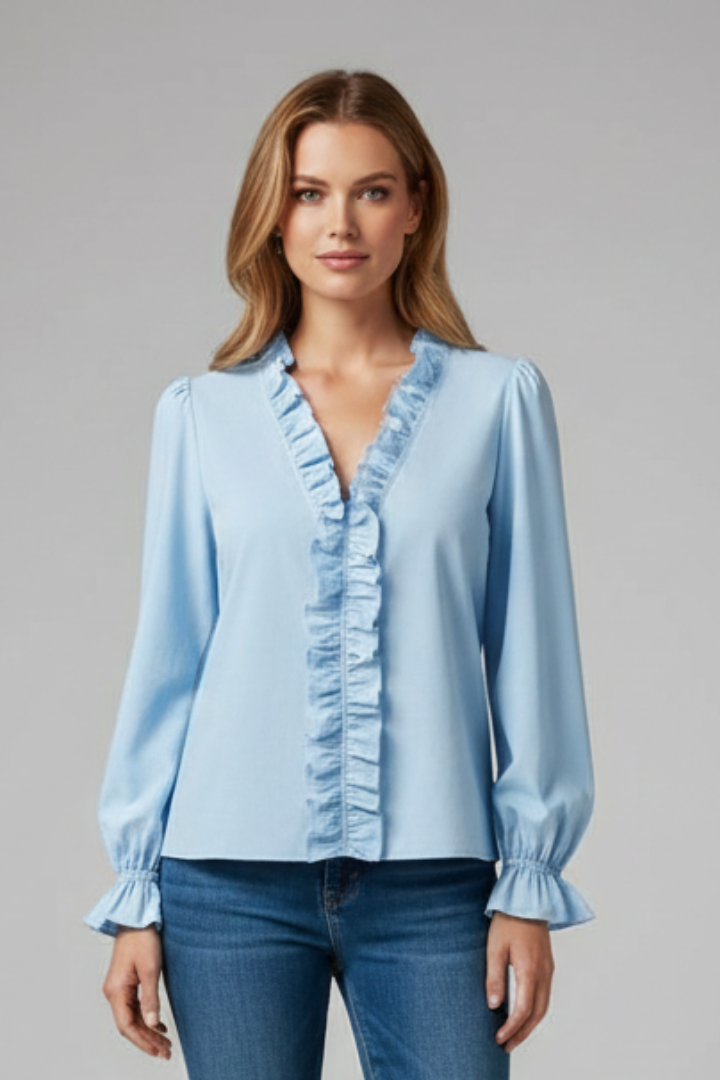 Caitria | Women's Blouse with V Neck and Ruffle Detail