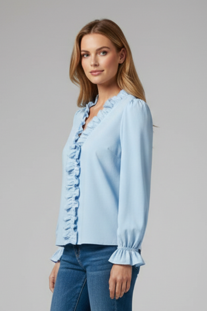 Caitria | Women's Blouse with V Neck and Ruffle Detail