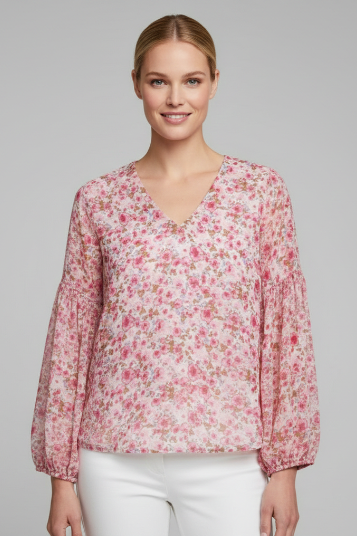 Cassandra | Women's Blouse with V Neckline and Floral Print
