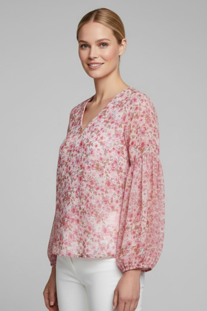 Cassandra | Women's Blouse with V Neckline and Floral Print