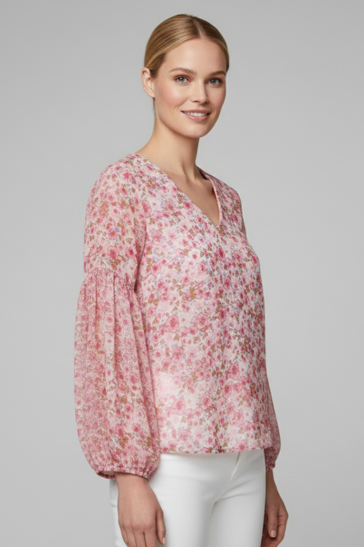 Cassandra | Women's Blouse with V Neckline and Floral Print