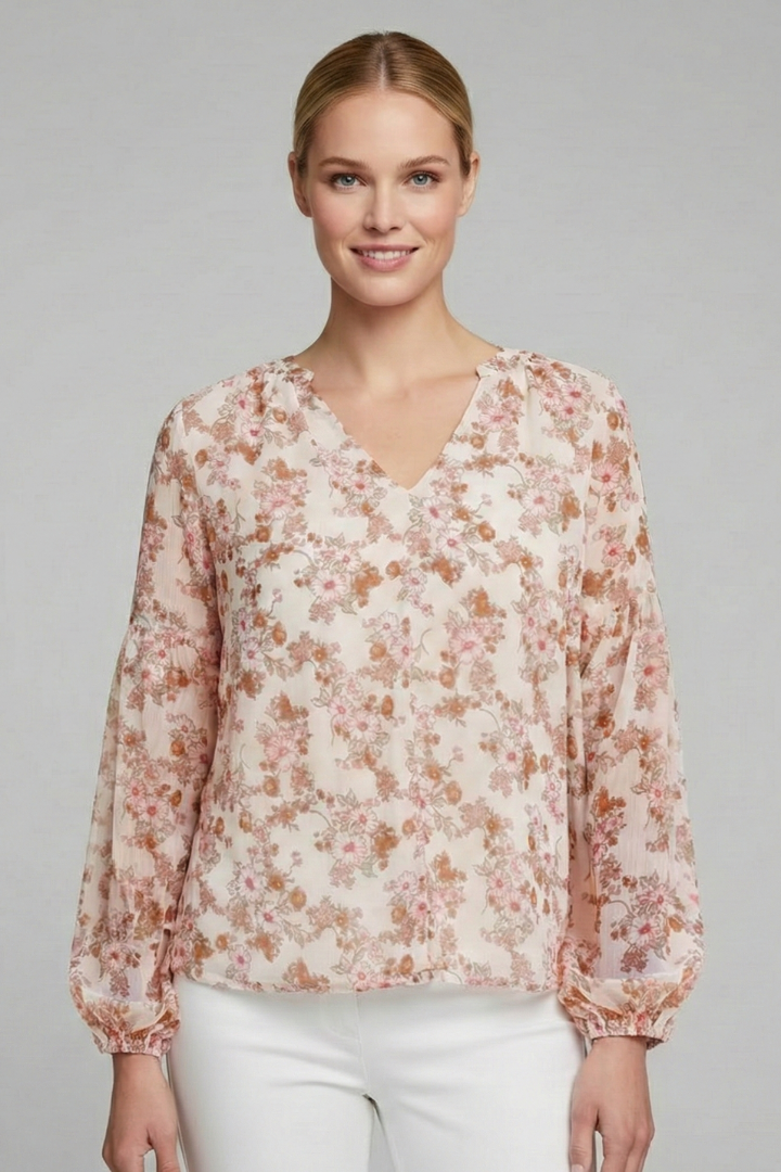 Cassandra | Women's Blouse with V Neckline and Floral Print