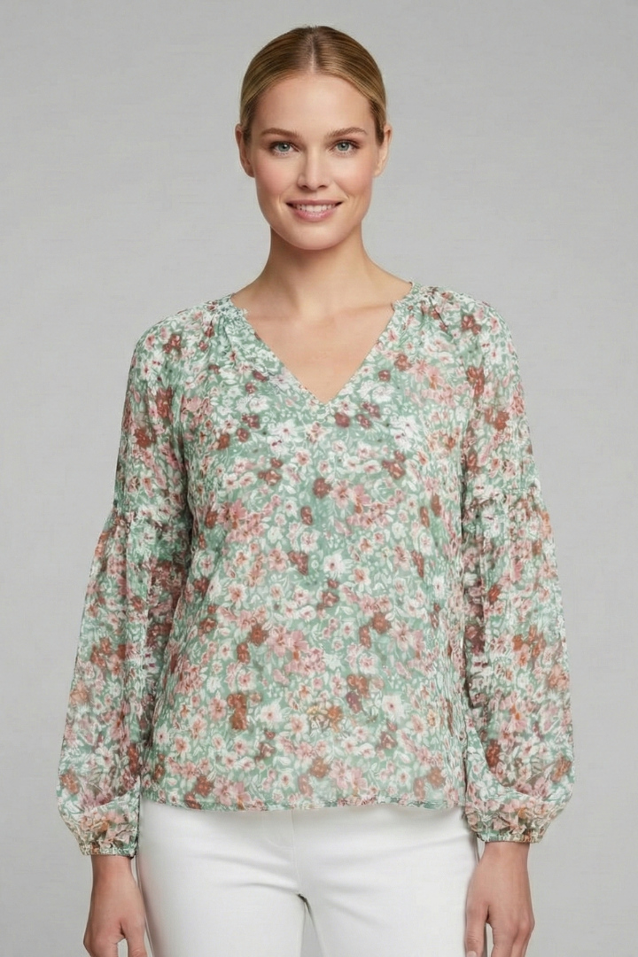 Cassandra | Women's Blouse with V Neckline and Floral Print