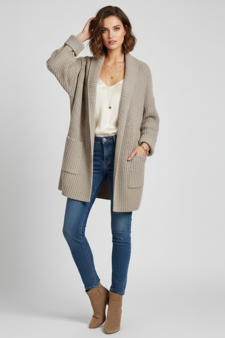 Brigitta | Women’s Cardigan with V Neck and Surface