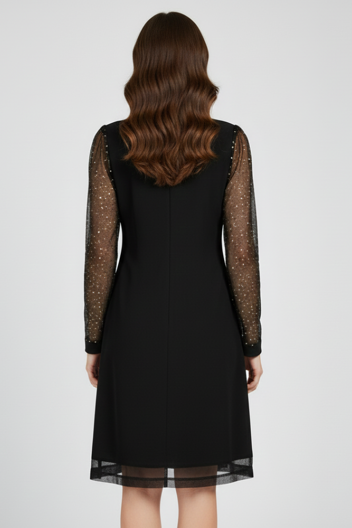 Cecilia | Women's Cocktail Dress with Sequined Sleeves and Plunging Neckline