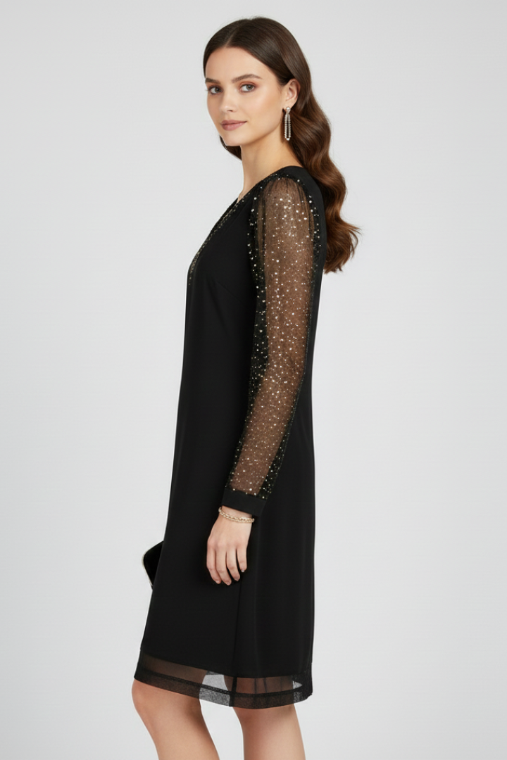 Cecilia | Women's Cocktail Dress with Sequined Sleeves and Plunging Neckline