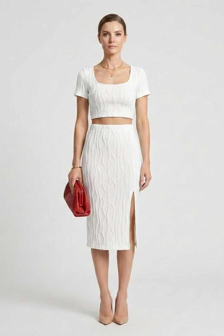 Fiora | Women's Crop Top and Maxi Skirt with Square Neck and Side Slit