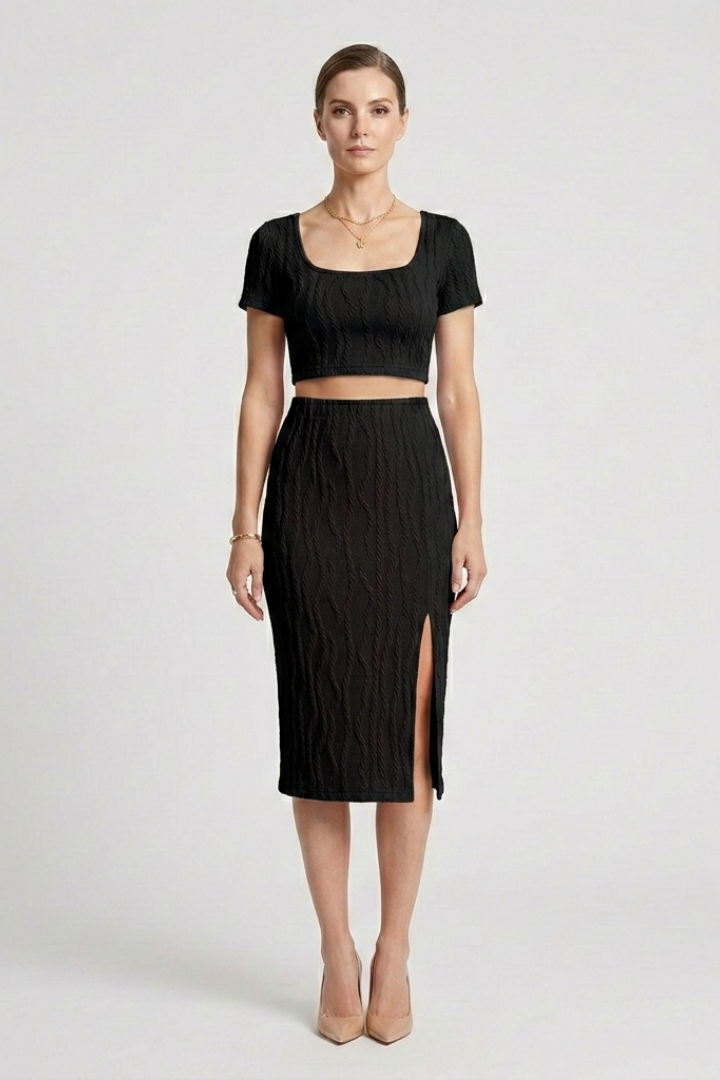 Fiora | Women's Crop Top and Maxi Skirt with Square Neck and Side Slit