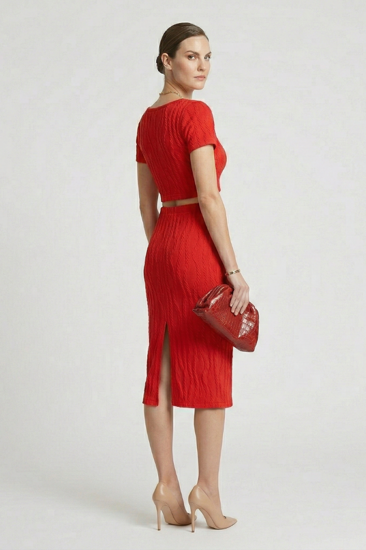 Fiora | Women's Crop Top and Maxi Skirt with Square Neck and Side Slit