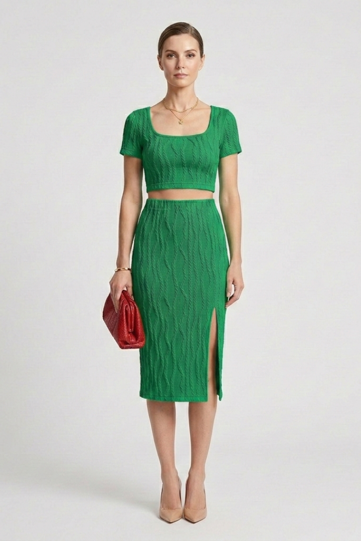 Fiora | Women's Crop Top and Maxi Skirt with Square Neck and Side Slit