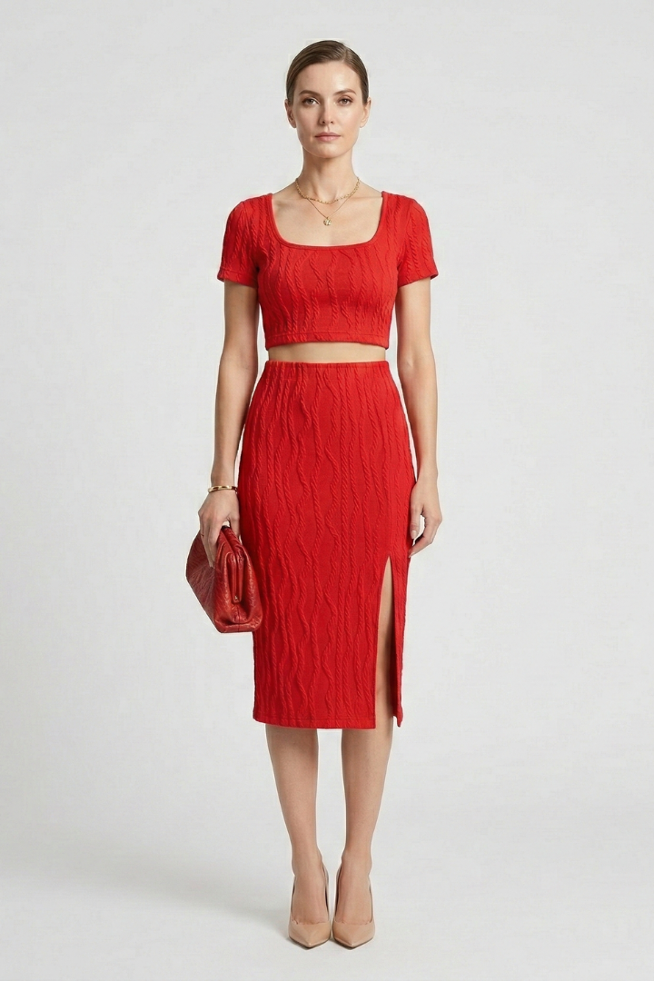 Fiora | Women's Crop Top and Maxi Skirt with Square Neck and Side Slit