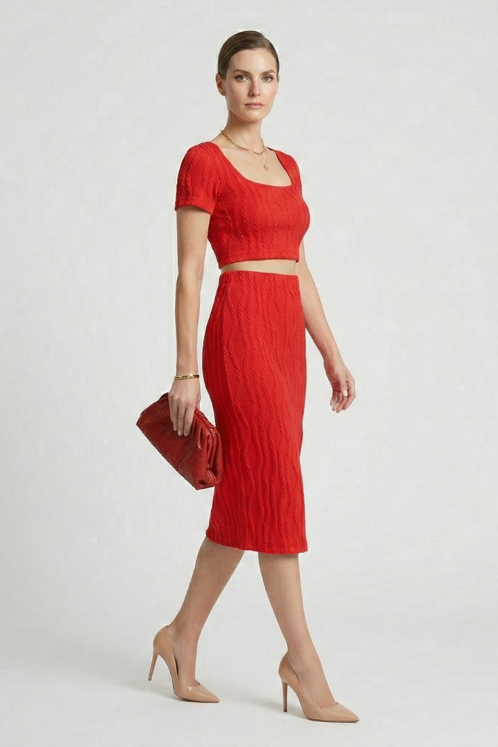 Fiora | Women's Crop Top and Maxi Skirt with Square Neck and Side Slit