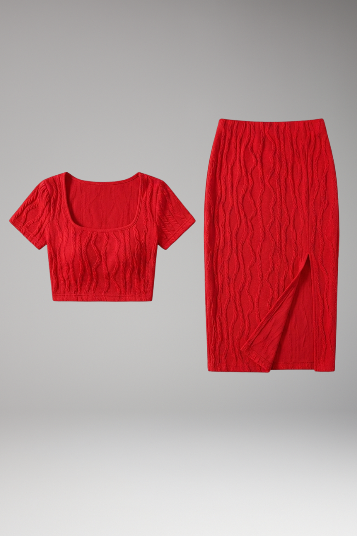 Fiora | Women's Crop Top and Maxi Skirt with Square Neck and Side Slit
