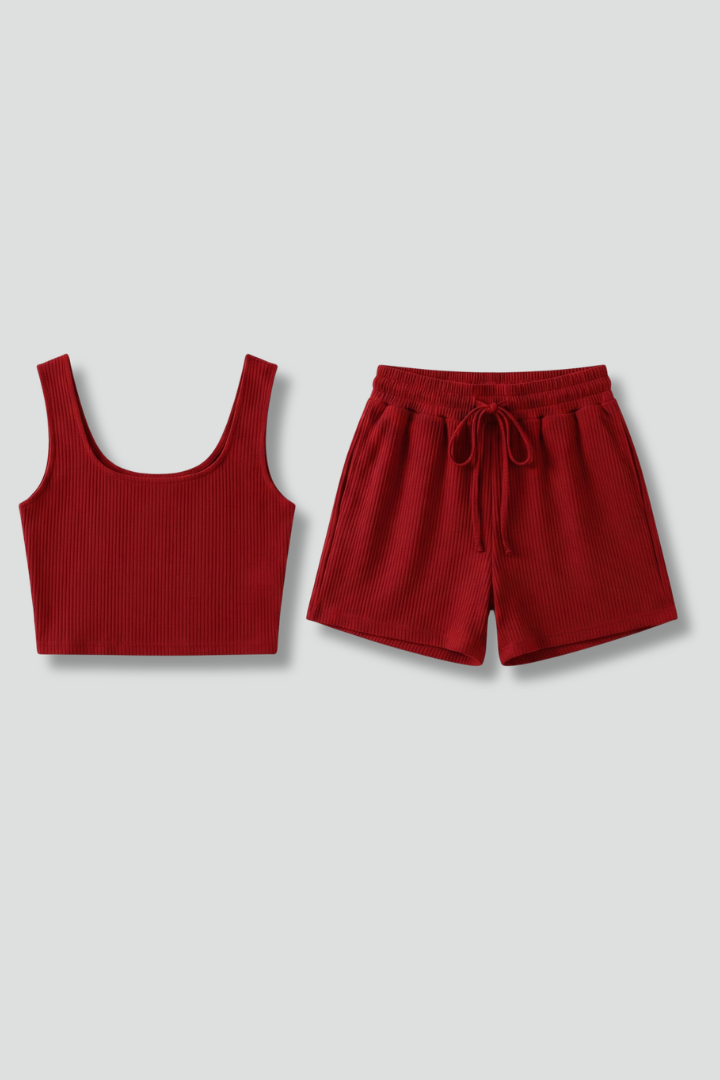 Ivana | Women's Crop Top and Shorts Set with Sleeveless Cut and Elastic Waist