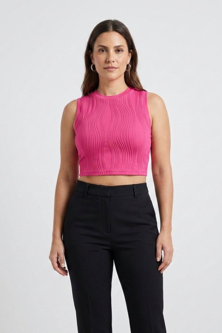 Clarice | Women's Crop Top with High Neck and Ribbed Surface