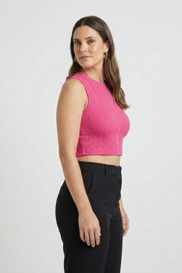 Clarice | Women's Crop Top with High Neck and Ribbed Surface