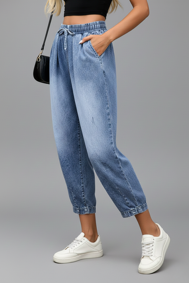 Bryony | Women's Cropped Trousers with Drawstring Waist and Pleats