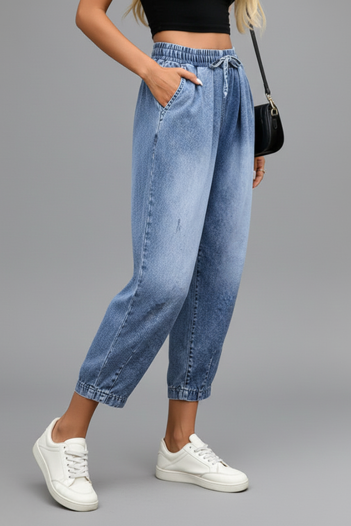 Bryony | Women's Cropped Trousers with Drawstring Waist and Pleats