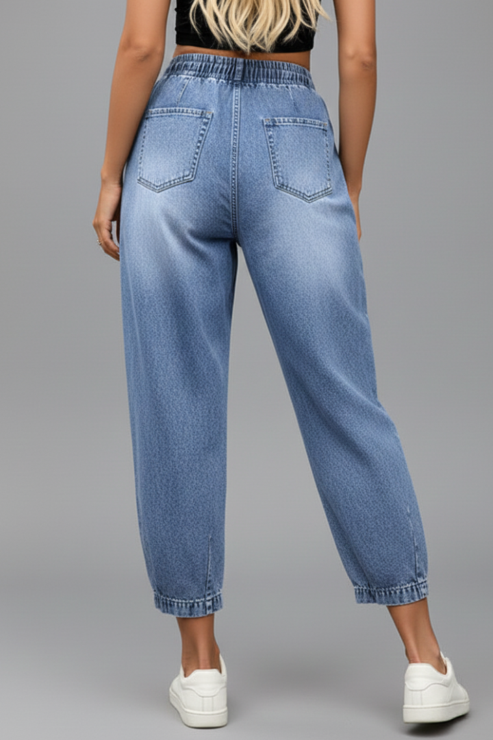 Bryony | Women's Cropped Trousers with Drawstring Waist and Pleats