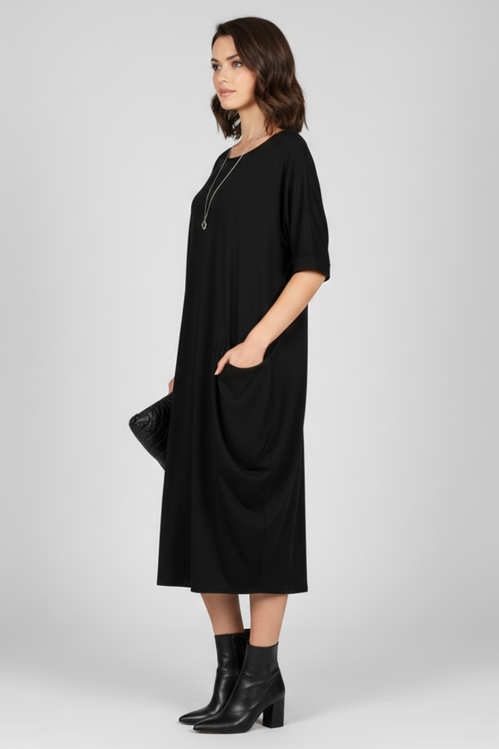Pia | Women's Dress with Round Neck and Short Sleeves