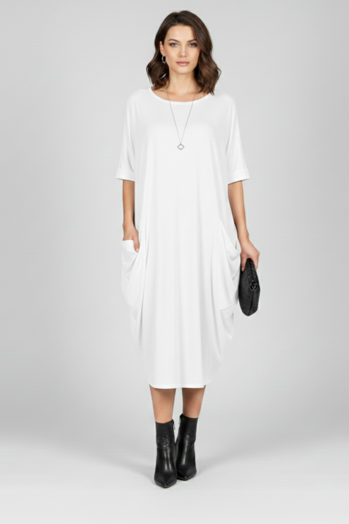 Pia | Women's Dress with Round Neck and Short Sleeves