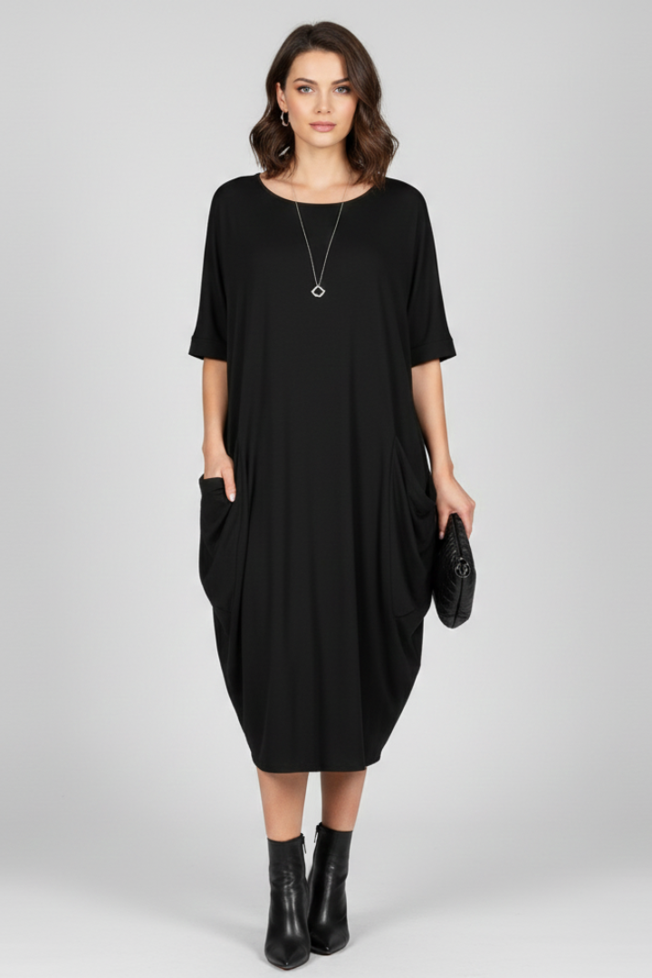 Pia | Women's Dress with Round Neck and Short Sleeves