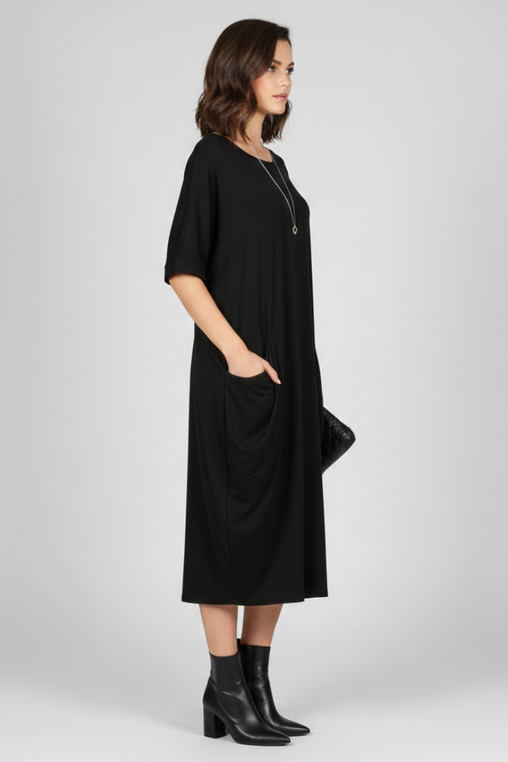 Pia | Women's Dress with Round Neck and Short Sleeves