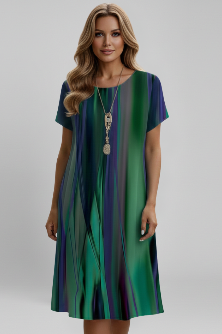 Pamela | Women's Dress with Round Neck and Short Sleeves