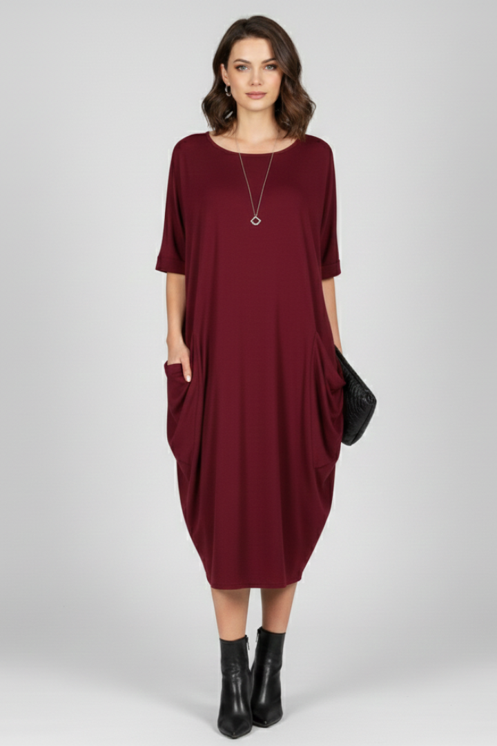 Pia | Women's Dress with Round Neck and Short Sleeves