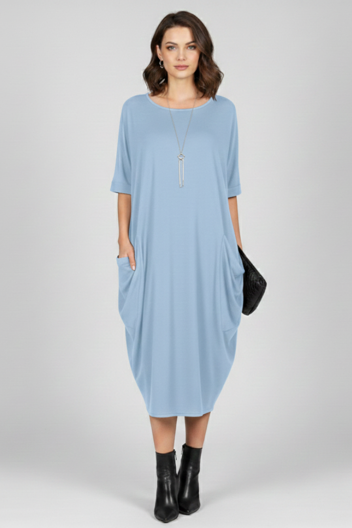 Pia | Women's Dress with Round Neck and Short Sleeves