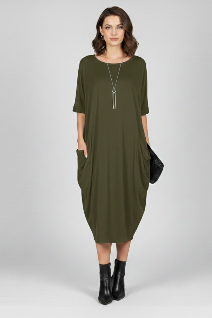 Pia | Women's Dress with Round Neck and Short Sleeves