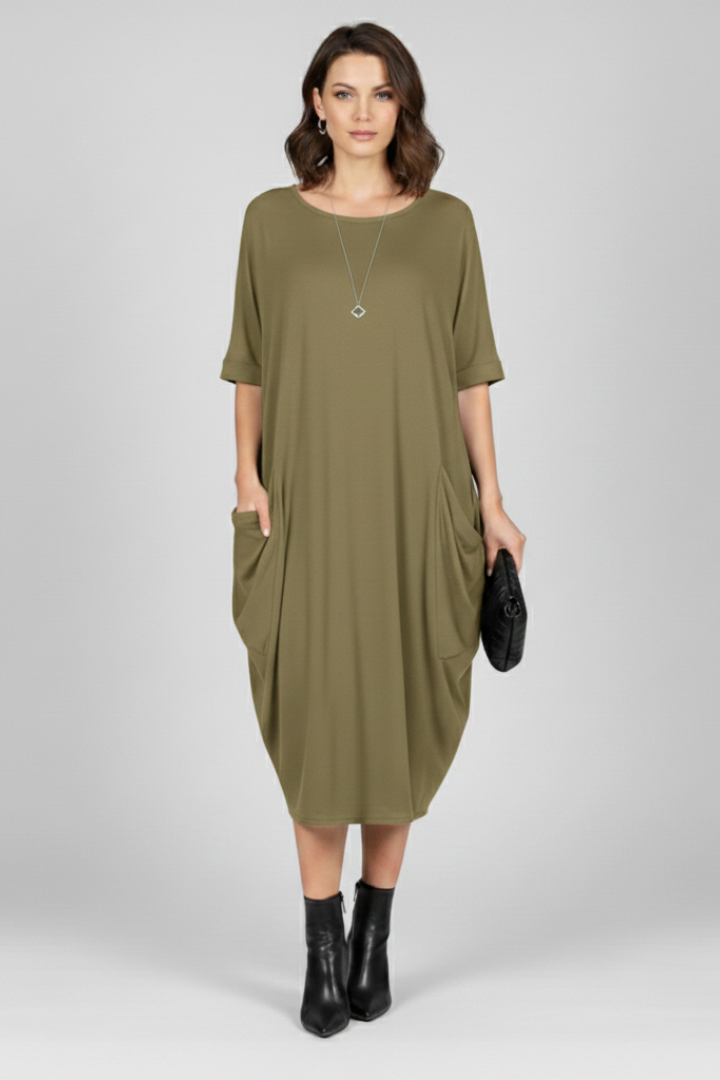 Pia | Women's Dress with Round Neck and Short Sleeves
