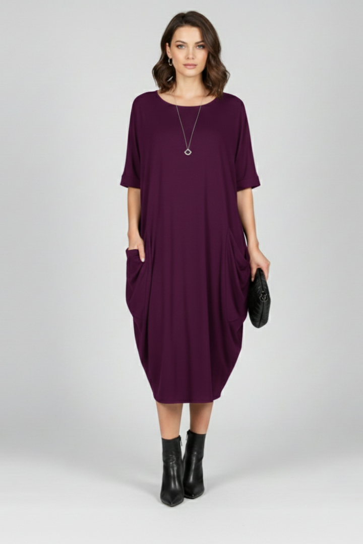 Pia | Women's Dress with Round Neck and Short Sleeves