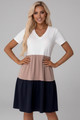Lisbet | Women's Dress with Round Neckline and Colour-Block Panels