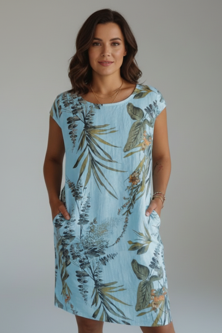 Mathilde | Women's Dress with Round Neckline and Printed Surface