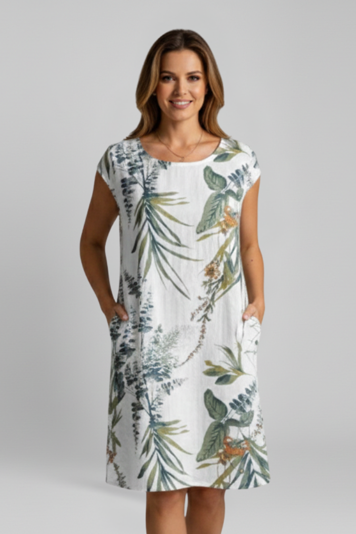 Mathilde | Women's Dress with Round Neckline and Printed Surface