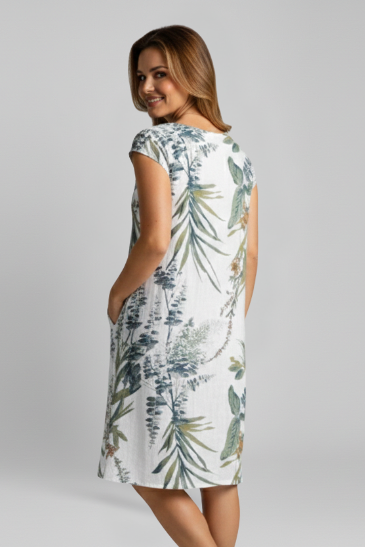 Mathilde | Women's Dress with Round Neckline and Printed Surface