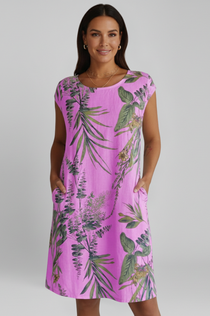 Mathilde | Women's Dress with Round Neckline and Printed Surface