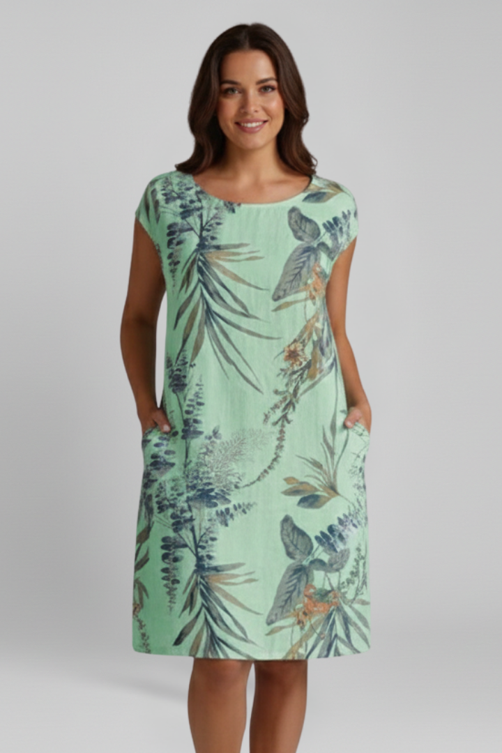 Mathilde | Women's Dress with Round Neckline and Printed Surface