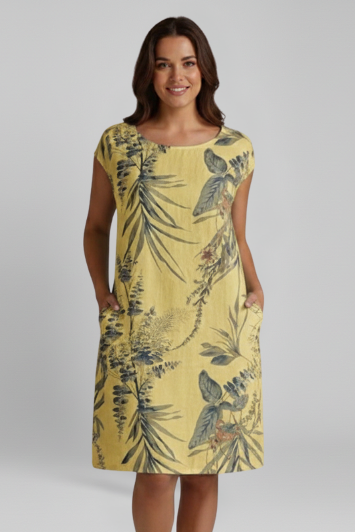 Mathilde | Women's Dress with Round Neckline and Printed Surface
