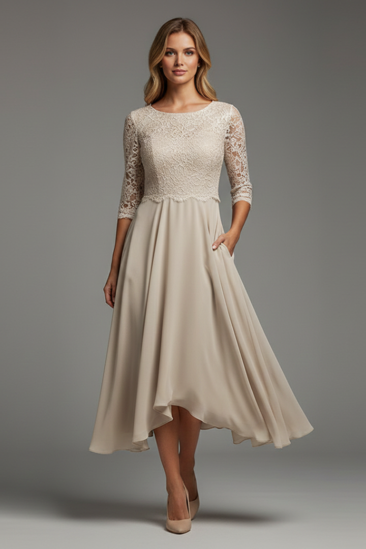 Norma | Women's Dress with Round Neckline and Short Sleeves