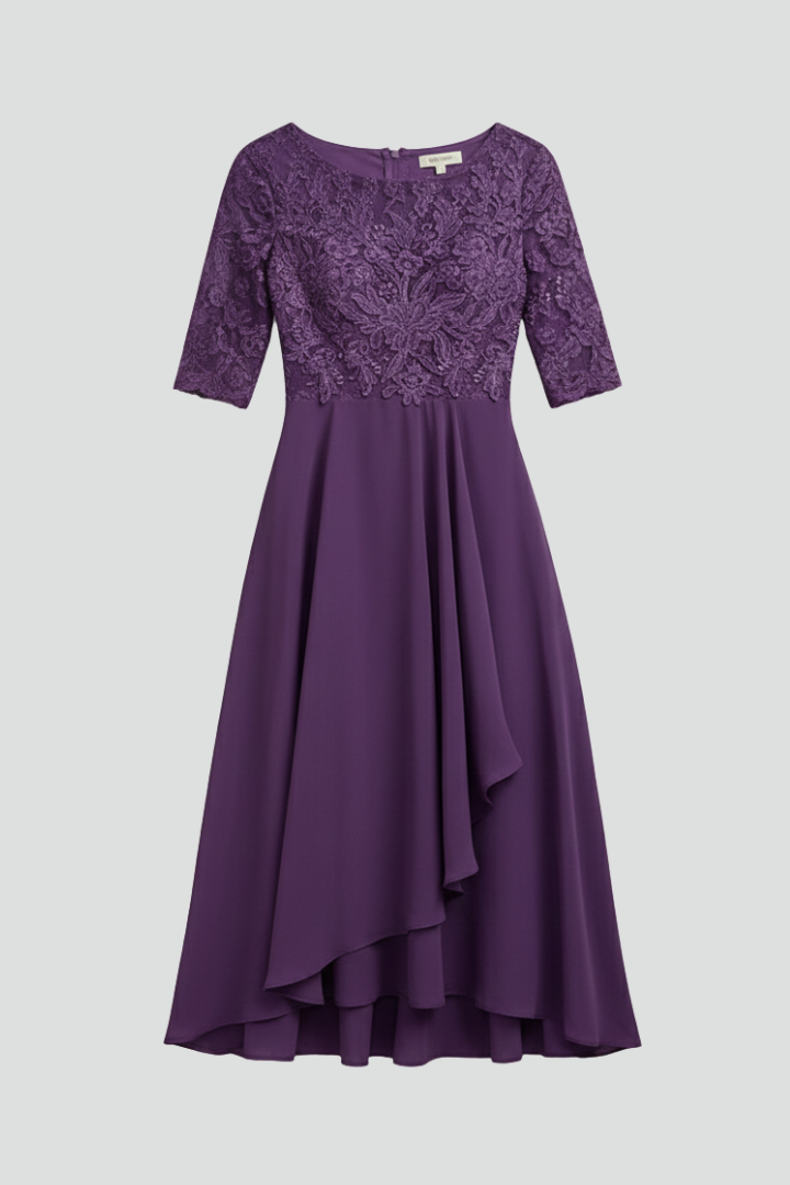 Norma | Women's Dress with Round Neckline and Short Sleeves