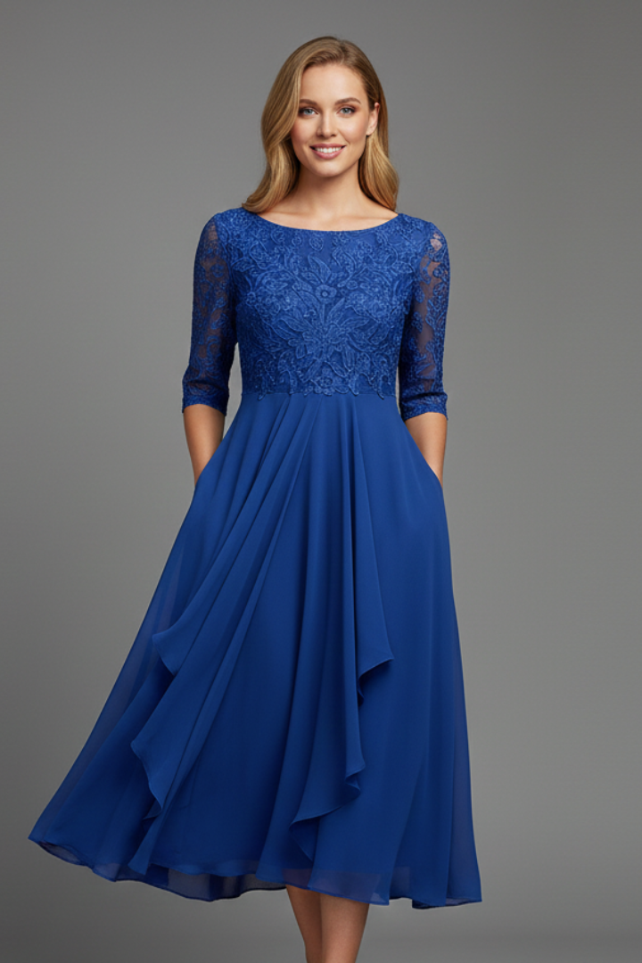 Norma | Women's Dress with Round Neckline and Short Sleeves