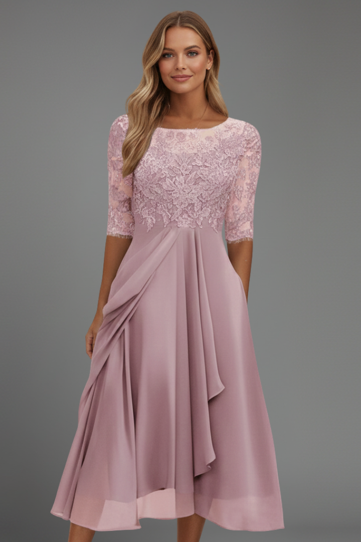 Norma | Women's Dress with Round Neckline and Short Sleeves