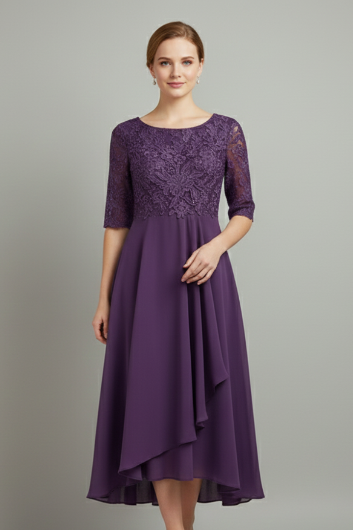 Norma | Women's Dress with Round Neckline and Short Sleeves