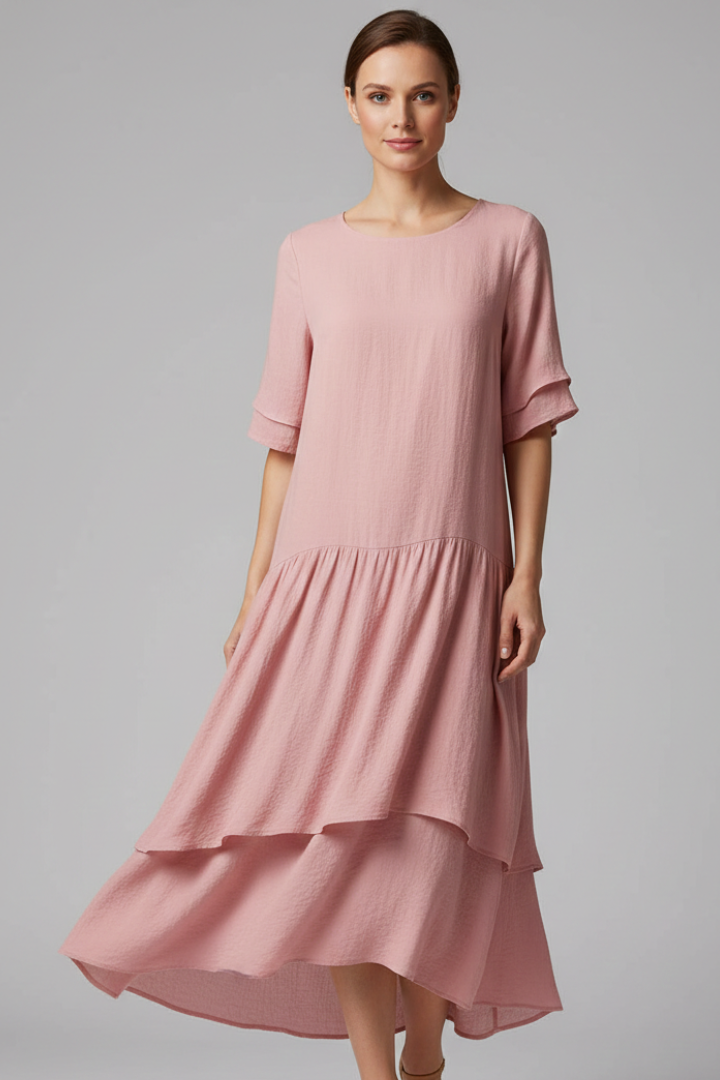 Pilar | Women's Dress with Round Neckline and Short Sleeves