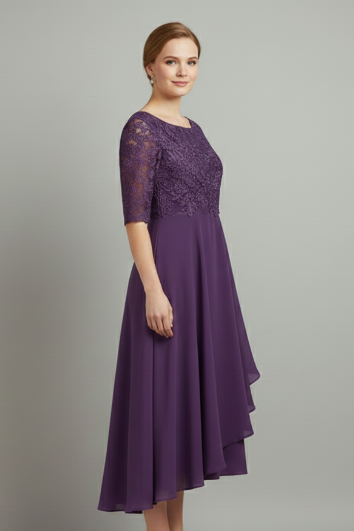 Norma | Women's Dress with Round Neckline and Short Sleeves