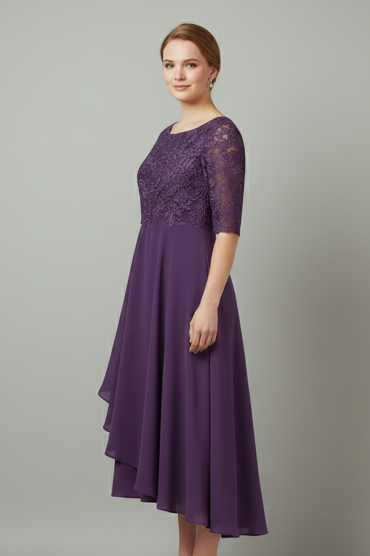 Norma | Women's Dress with Round Neckline and Short Sleeves