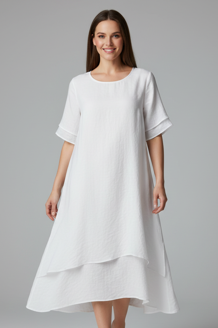 Pilar | Women's Dress with Round Neckline and Short Sleeves