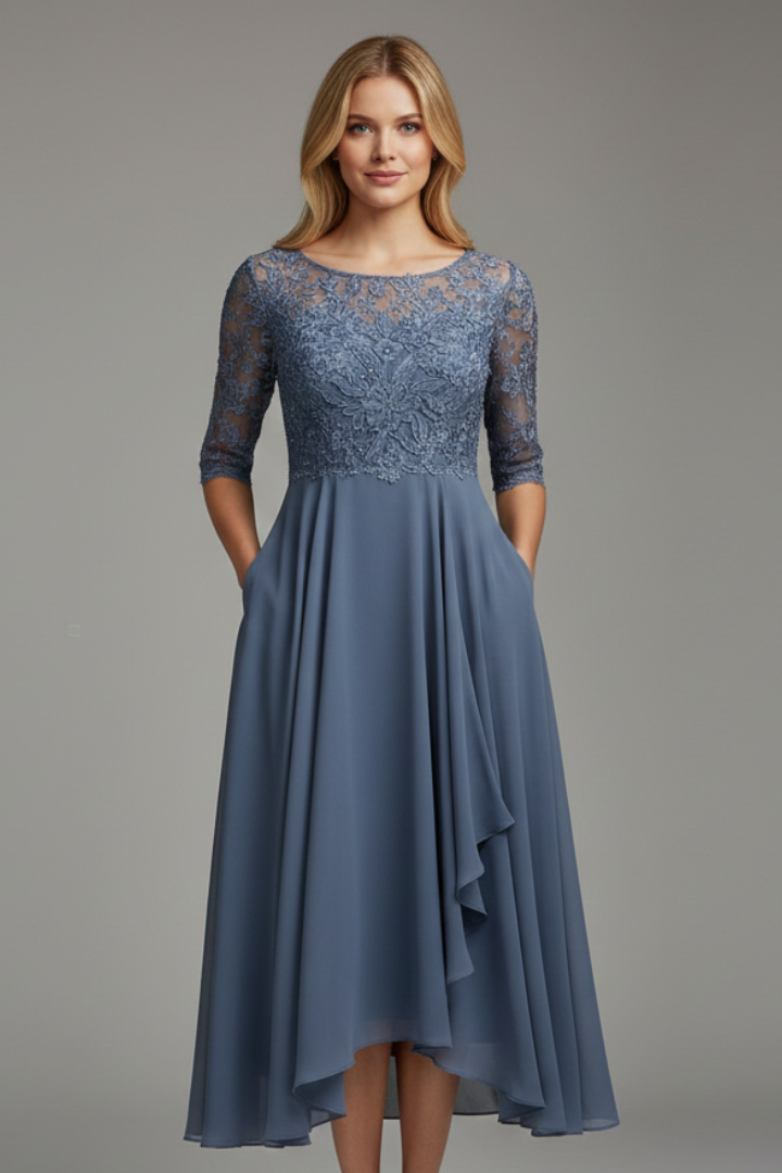 Norma | Women's Dress with Round Neckline and Short Sleeves